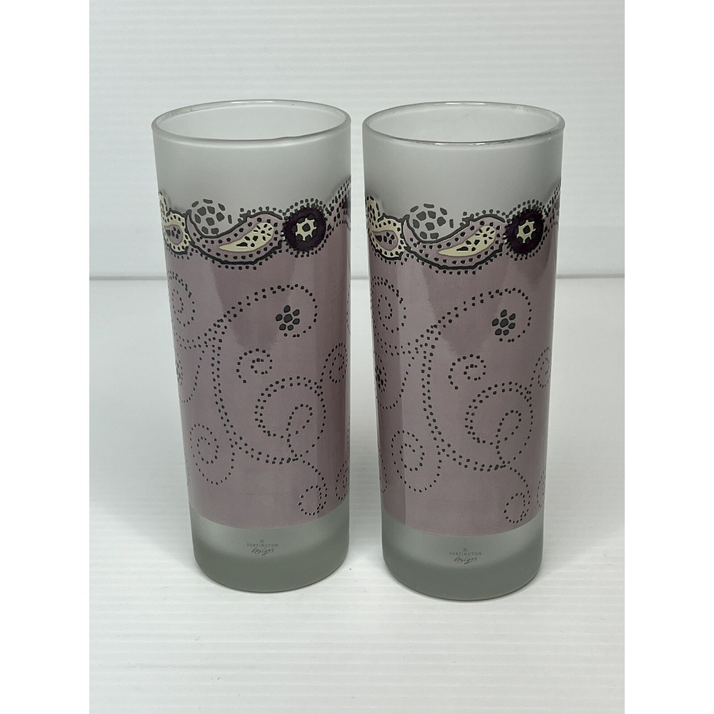 Frosted High Ball Tumbler Glasses Lavender Paisley Darlington Designs Set‎ Of 2